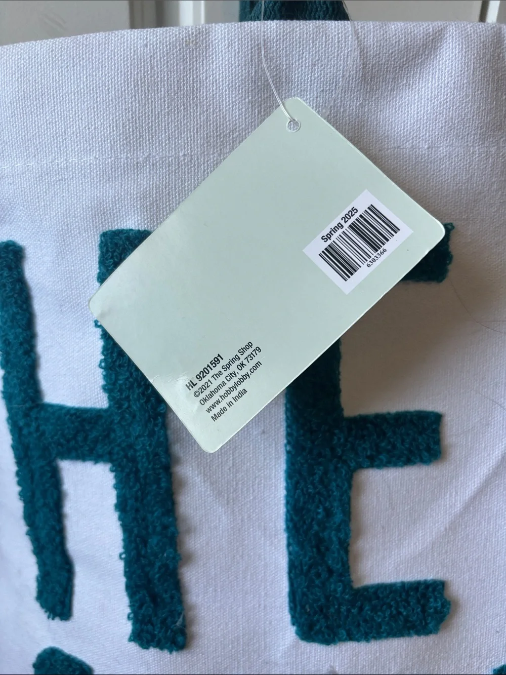 The Spring Shop White Canvas 'Hello Sunshine' Tote with Teal Accents